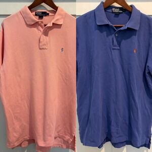 Lot of 2 Polo Ralph Lauren Polo Shirts Large Blue Pink Mesh Short Sleeve Classic